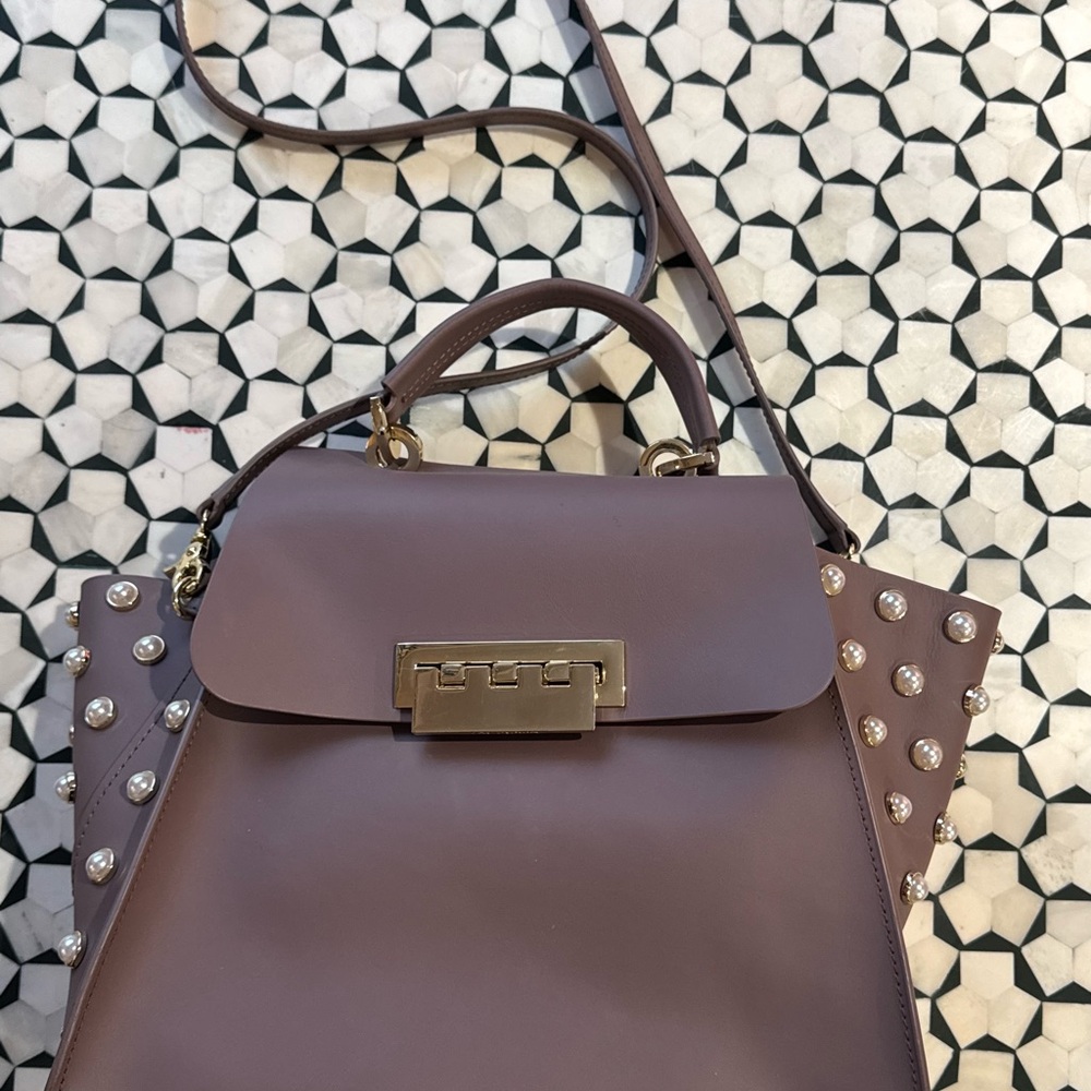 Zac Posen Mauve Pearl-Studded Crossbody Bag - Picture 4 of 8